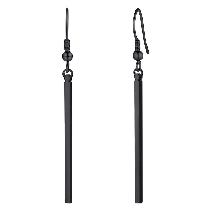 FOCALOOK Black Earrings for Women Hypoallergenic Minimalist Thin Drop Dangle Long Vertical Bar Earrings - Image 1